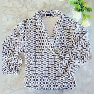 J. McLaughlin Equestrian Sports Top Horsebit Print on Catalina Cloth